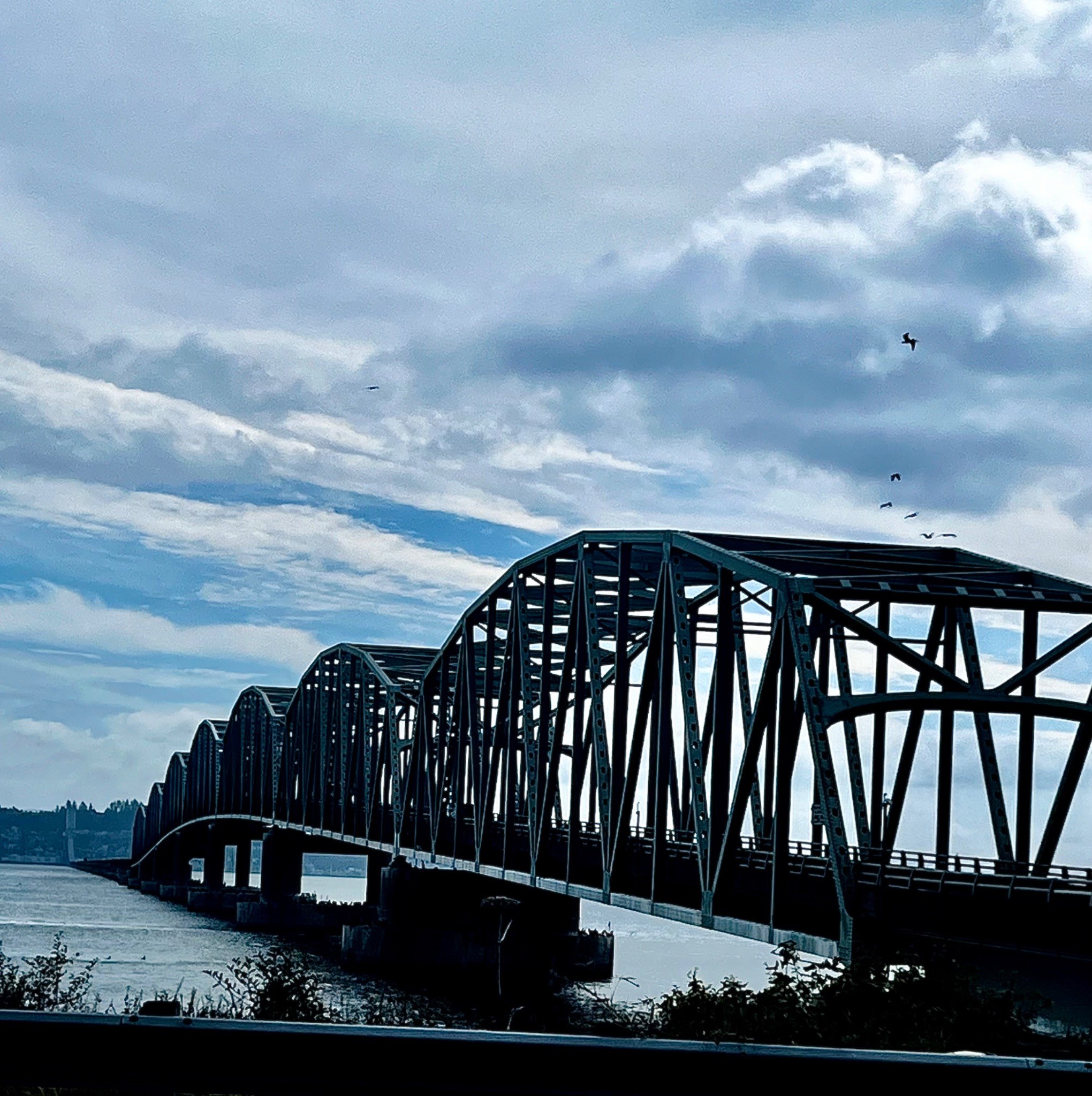 Steel bridge stretching across the Columbia River