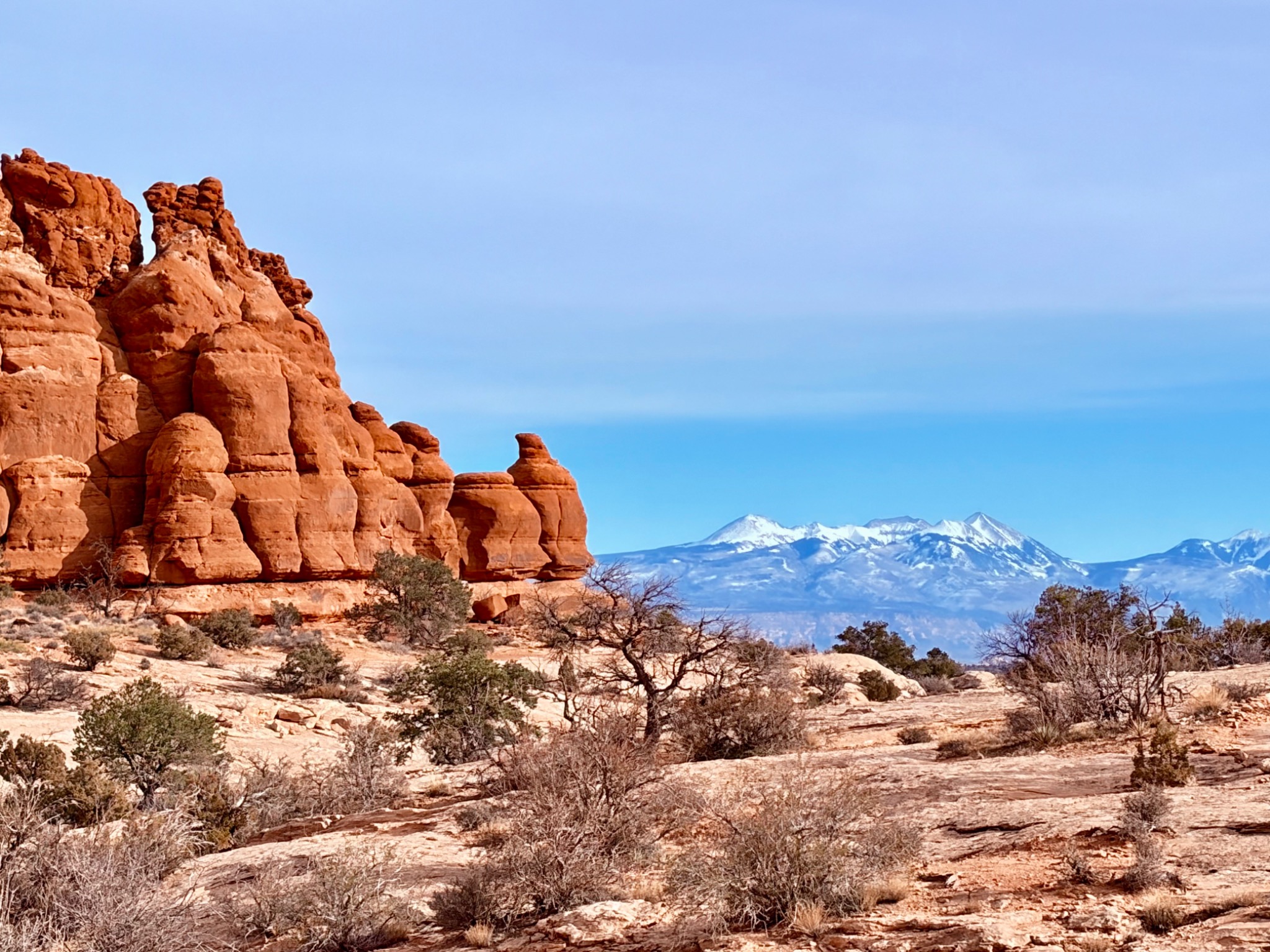 Red rock landscape and La Sal Mountains in Southeast Utah